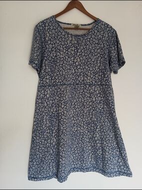 Eddie Bauer 100% Cotton Navy and White Floral Modest Dress